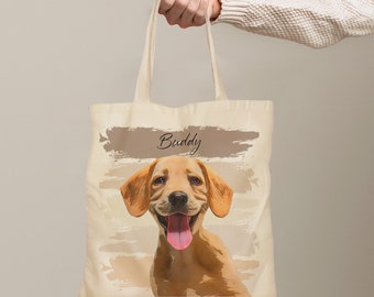 Personalised Pet Portrait Tote & Shopping Bag - Custom Vector Art from Pet Photo - Unique Pet Lover Gift, available in 3 sizes / colours