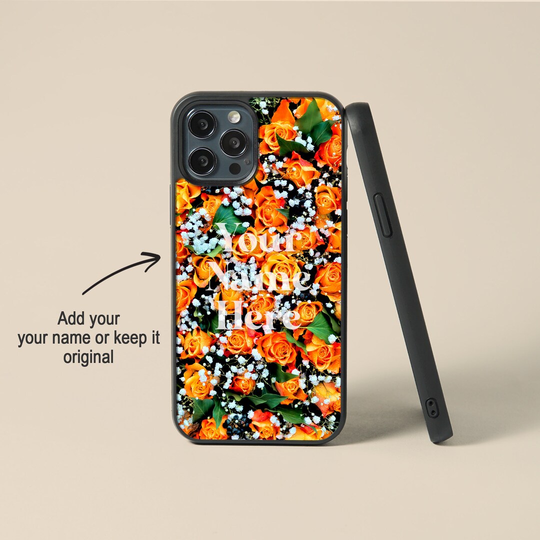 Orange Rose Flower Phone Case Personalised Name Flower Case Etsy