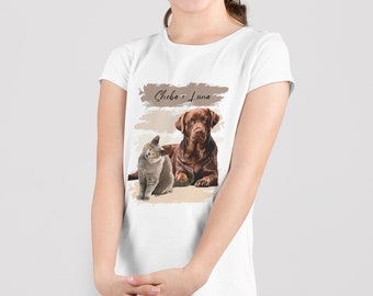 Personalised Pet Vector T-Shirt - Custom Pet Portrait Tee - Your own Pet's Photo Transformed into Apparel - Kids Sizes Age 1 - 12