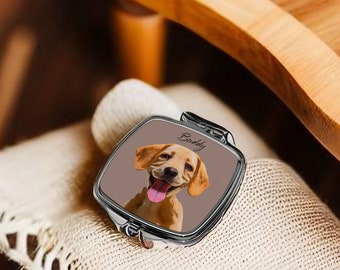 Personalised Pet Portrait Compact Mirror - Custom Vector Art from Pet Photo - Unique Pet Lover Gift, available in Square, Heart & Oval