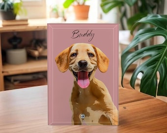 Personalised Pet Vector on Glass Desk Décor - Custom Pet Portrait from Photo - Unique Pet Lover Gift