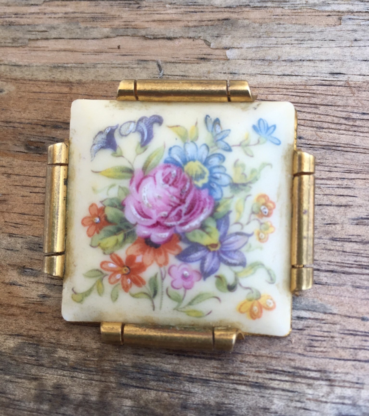 Antique Hand Painted Limoges Porcelain Brooch - Cameo Roses and Wild Flowers - French Jewelry from the 40s Retro Romantic.