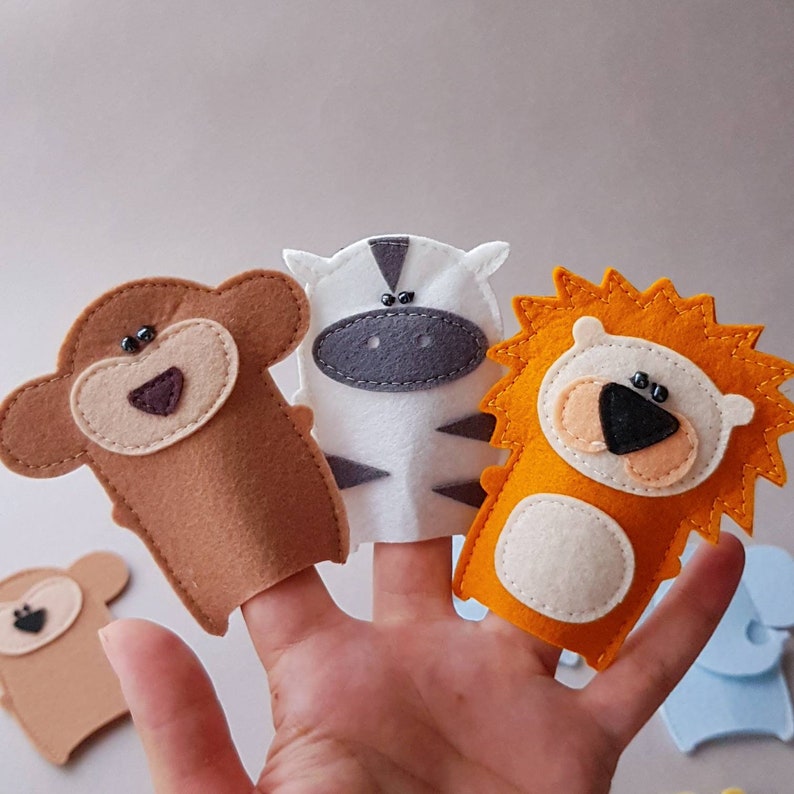 Jungle Animals Finger Puppets Set of Five Felt Finger Puppets Etsy