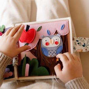 Quiet Book for Girls Age 1-3, Felt Activity Book with Forest Animals, Birthday Gift Toddler, Handmade Montessori Toy for Kids, Kinderkrama