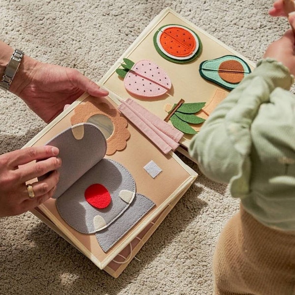 Libro tattile Montessori, libro di attività in feltro, libro interattivo per bambini piccoli, regalo per il primo compleanno