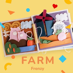 Quiet Book Farm Felt Animals, Farm Baby Shower Gifts, Sensory Learning Book for Toddlers, Birthday or Travel Gift for Ages 1-4, KinderKrama
