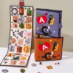livro tranquilo para crianças pequenas, livro de atividades do alfabeto em feltro para bebês de 1-2-3-4 anos, quadro de atividades sensorial em feltro macio com brinquedos de animais, Kinderkrama