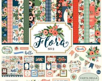 Flora No. 2, 12x12 Collection Kit, Scrapbook Paper and Embellishment Stickers, Carta Bella