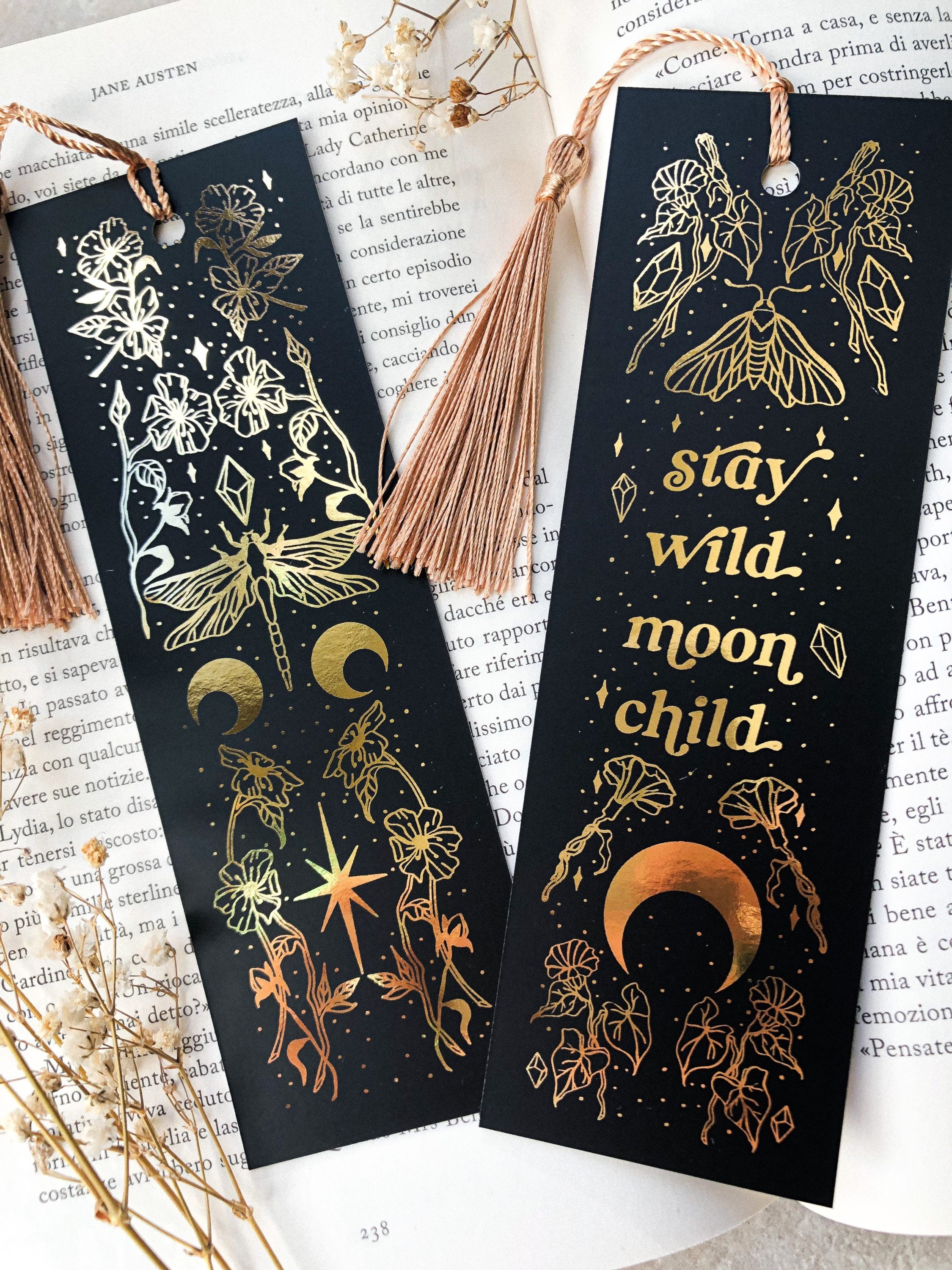 Celestial Leatherette Bookmark with Tassel Gold Accents by Oliver