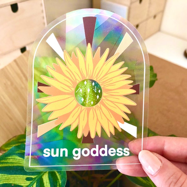 Sunflower suncatcher, sun goddess window decal, cute rainbow sticker