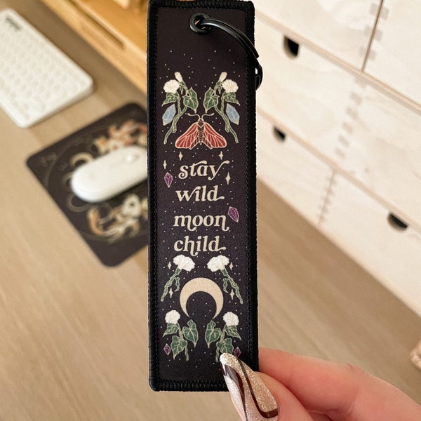 Stay Wild Moon Child keychain, cute printed lanyard keychain