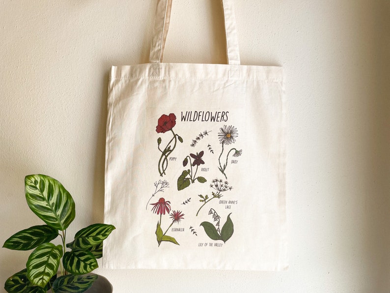 Ecofriendly Wildflowers Tote Bag Cotton Bag Etsy