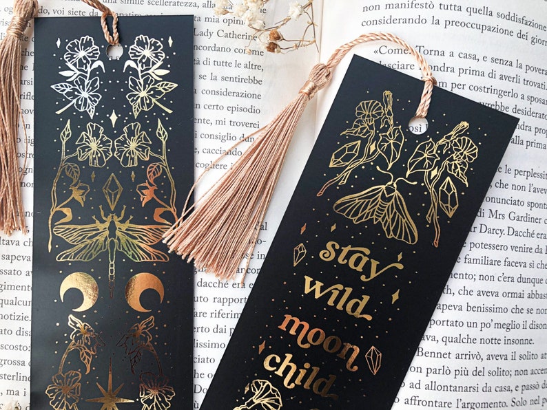 Set of 2 Magical Bookmarks Gold Foil Bookmarks Tassel Etsy