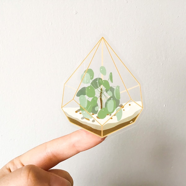 Pilea Peperomioides Terrarium Clear Sticker