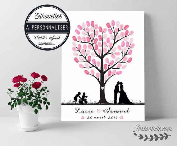 Arbre à empreintes : silhouette d'arbre forme coeur avec - Etsy France