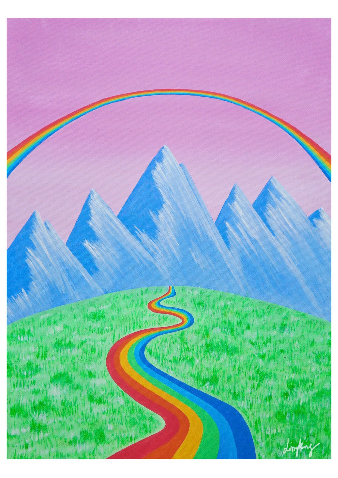 Regenbogen Bergwiese Berge 1P Bild auf Leinwand Wandbild Poster Kunstdruck 