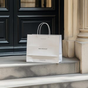 Maqueta de bolsa de compras de papel, maqueta de marca de embalaje, maqueta de bolsa de compras, maqueta de bolsa de mano, maqueta estética PSD, maqueta de bolsa de regalo