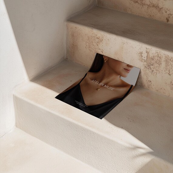 A4 Card Mockup PSD, White Paper on Stone Steps with Uncluttered Backdrop