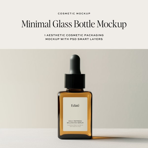 Cosmetic Dropper Bottle Mockup, Skincare Branding Mockup, Amber Square Glass Bottle Mockup, Serum Packaging Mockup, Aesthetic Label PSD