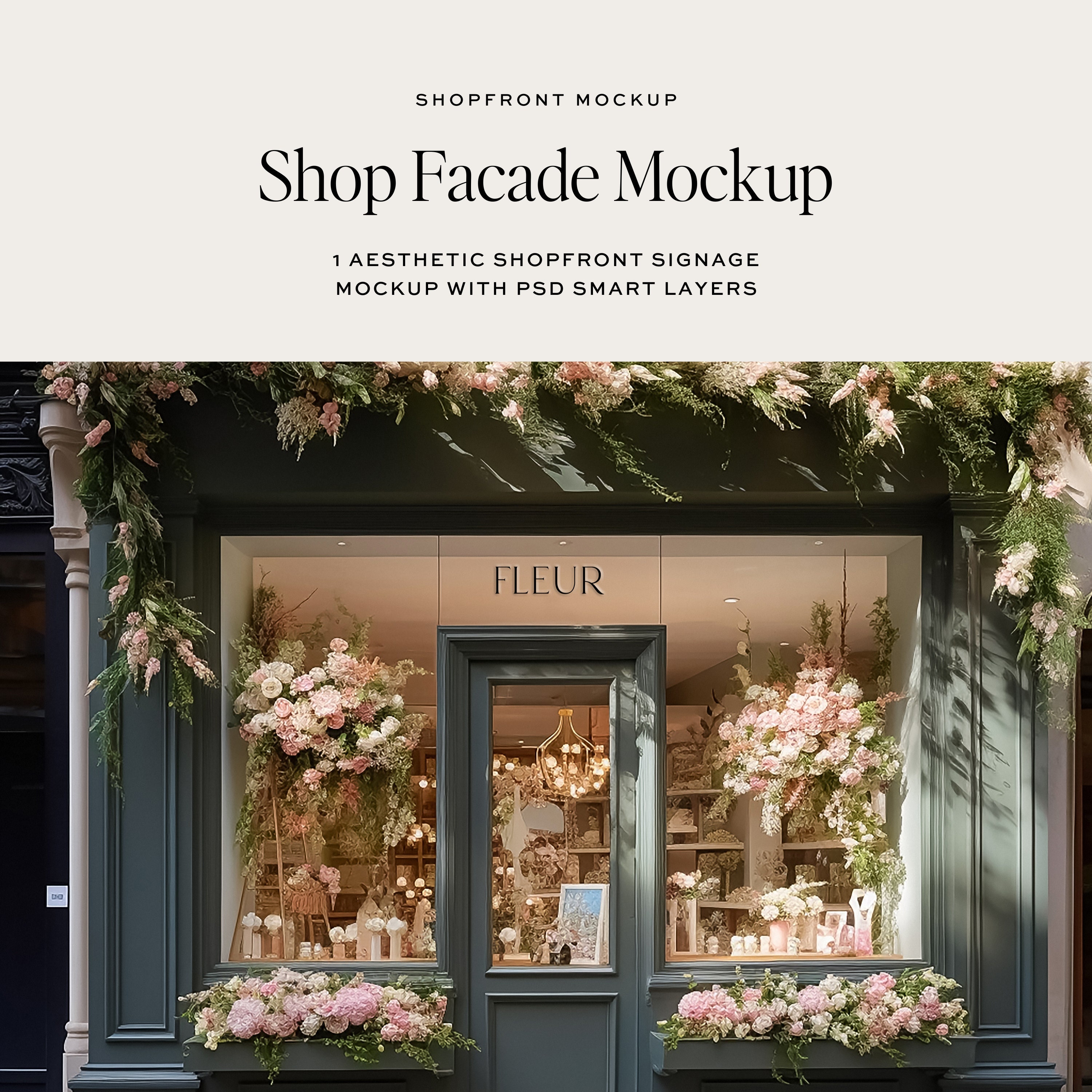 Shop Storefront Mockup, Facade Mockup, Window Display Mockup, Sign Mockup, Signage Mockup, Florist Shop Mockup, Shopfront Design PSD Mockup