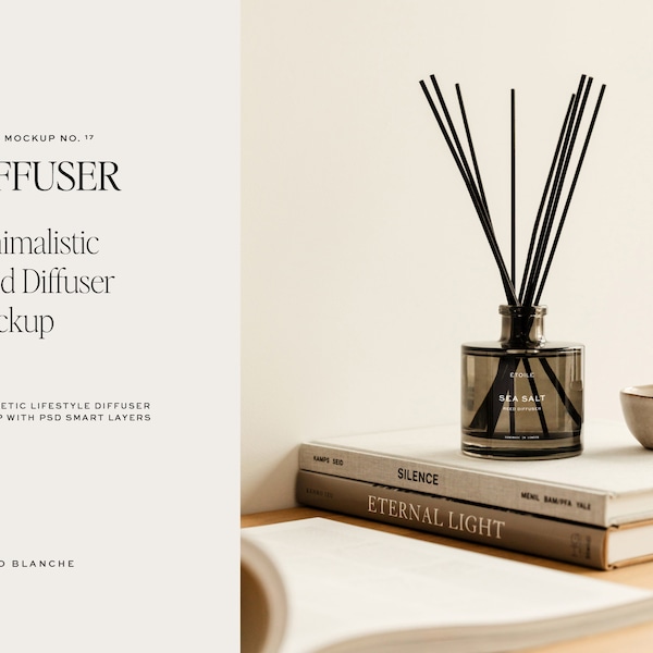 DIFFUSER Minimalistic Reed Diffuser Mockup, Diffuser Branding Mockup, Diffuser Label Mockup, Product Packaging Mockup, Glass Diffuser Mockup