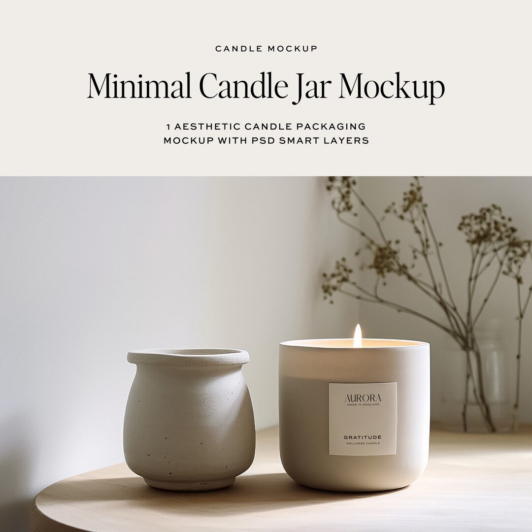 Candle Jar Stone Mockup, Ceramic Candle Holder PSD Mockup, Realistic
