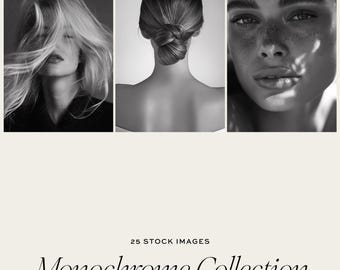 Fotos de archivo de belleza monocromática, imágenes de estilo de vida generadas por IA (descarga digital)