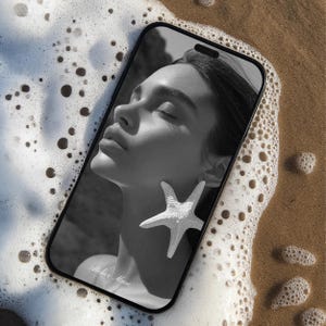 iPhone Bildschirm Mockup, Social Media Branding Mockup, Apple Gerät Mockup, Modernes iPhone Mockup, Ästhetischer Strand Minimal iPhone Mockup