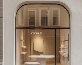 Modern Shopfront Mockup: Arched Window, Signage PSD