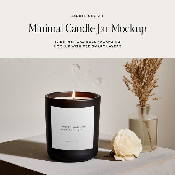Minimalistic Candle Jar Mockup, Candle Branding Mockup, Candle Label Mockup, Product Packaging Mockup, Matte Black Glass Candle Mockup Black