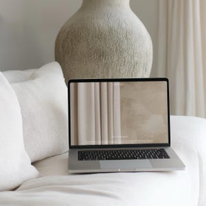 Modern MacBook PSD Mockup, Travertine Minimal Device Screen (Digital Download)