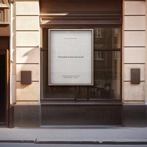 Realistisches Fenster Poster Werbeschild Mockup, PSD Mockup, Werbetafel, Poster Schild Schaufenster, Werbedesign, Shopfront Mockup