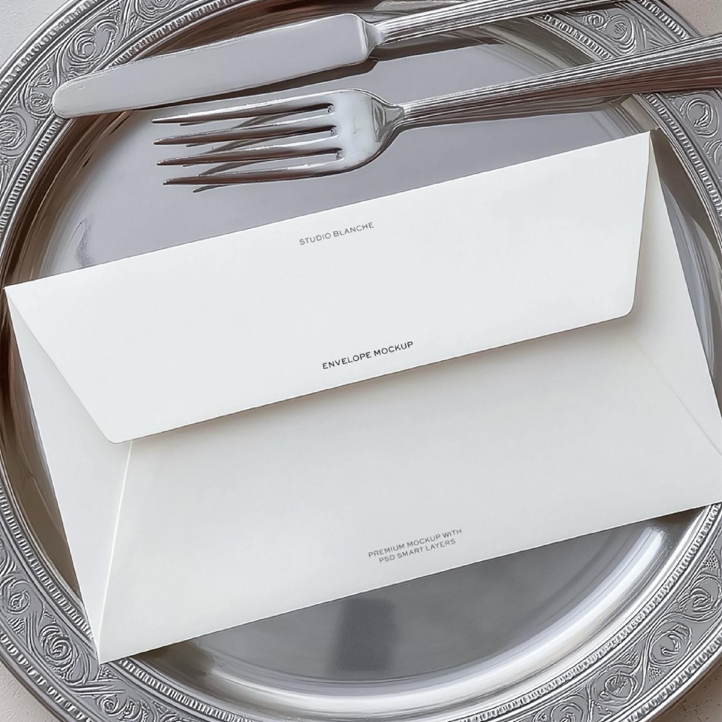 Elegant Envelope PSD Mockup, Vintage Tray, Wedding Stationery (digital ...