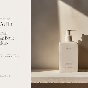 Maquete minimalista de garrafa cosmética, maquete de marca de cuidados com a pele, maquete de garrafa plástica de bomba, maquete de embalagem de shampoo, maquete estética PSD