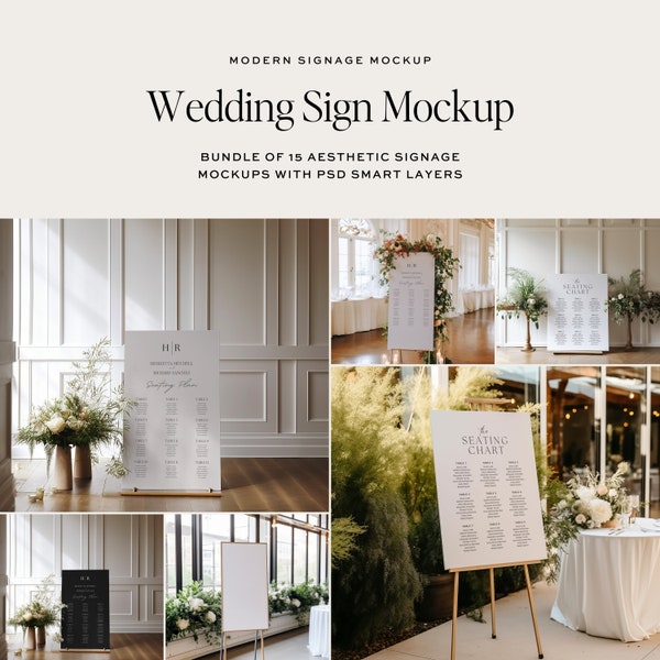 Minimalist Wedding Sign Mockup Bundle, Seating Chart & Welcome Sign Mockups, Canvas Mockup Bundle, Easel Mockup Baby Bridal Shower Sign PSD