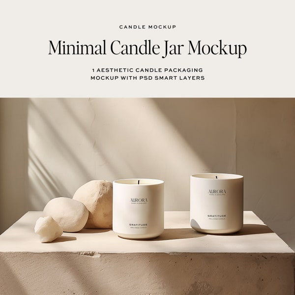 Candle Jar Stone Mockup, Ceramic Candle Holder PSD Mockup, Realistic Candle Mockup, Candle Label Template, Cement Candle Jar Mockup PSD