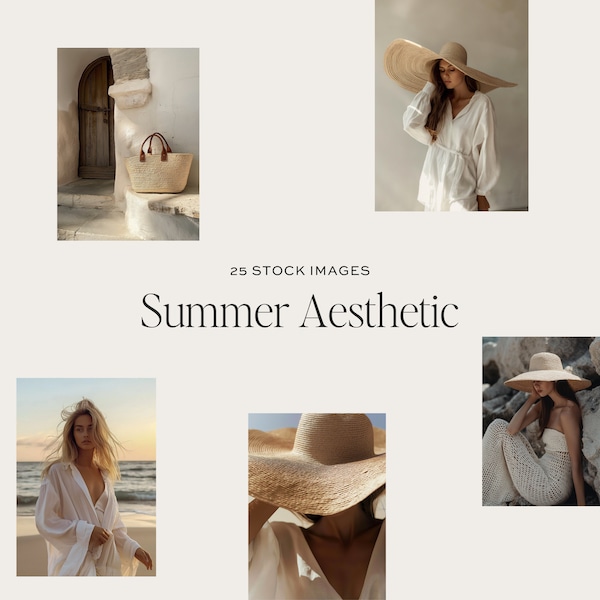 Summer Aesthetic Stock Image Collection, Beach & Vacation Photos Bundle, Digital Stock Photos, Social Media Marketing Stock Images AI