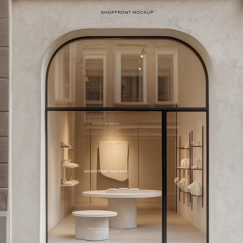 Storefront Rounded Rectangle Modern Shopfront Mockup: Arched Window, Signage PSD - Etsy