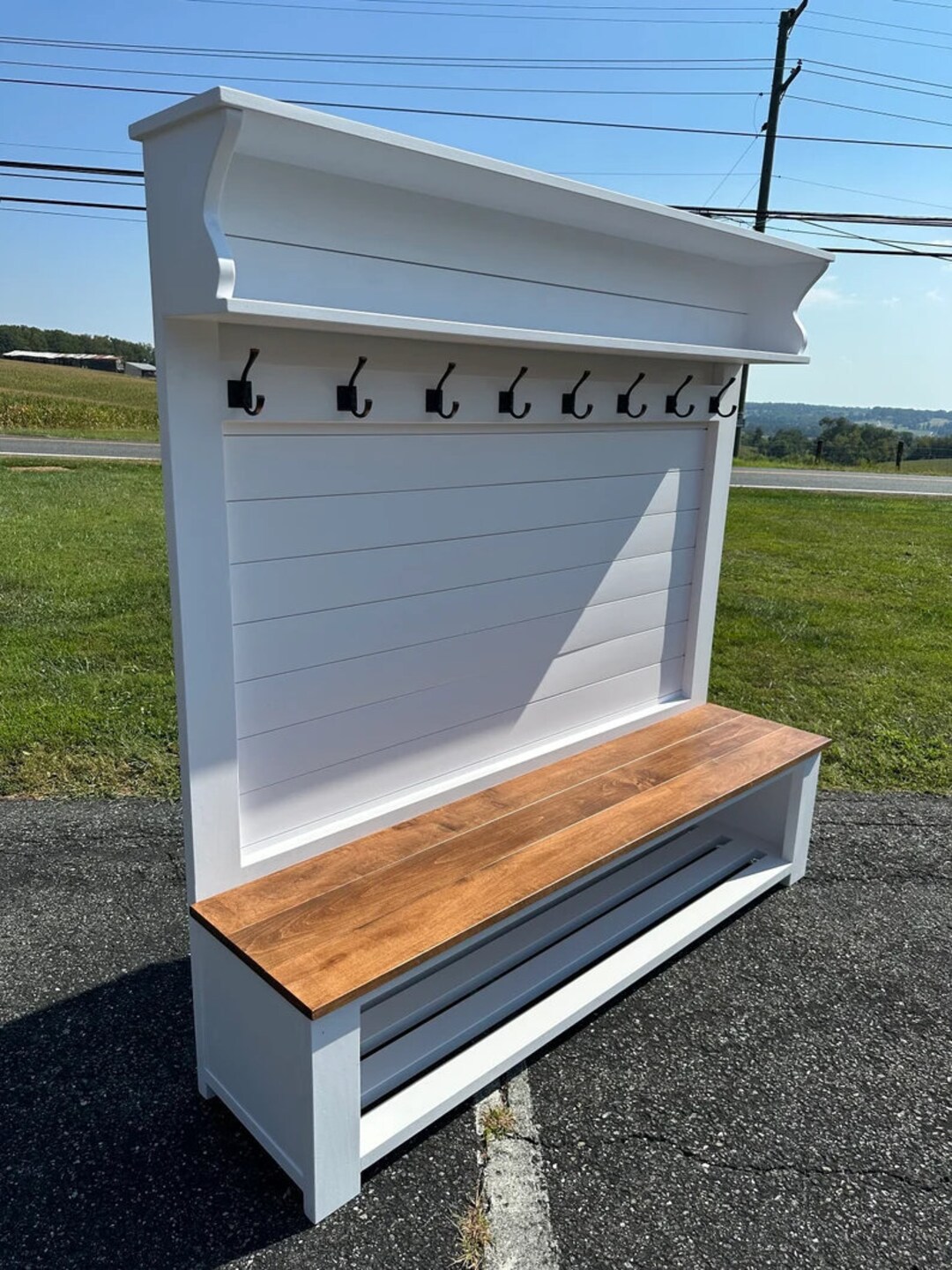 The Shiplap Entryway Bench Hall Tree Coat Rack Mudroom Locker Etsy UK