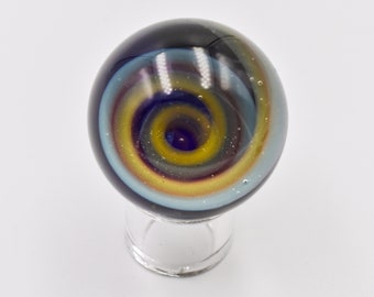 Green + Orange Glass Vortex Marble, Heady and Trippy Boro Flameworked Glass, Number 9