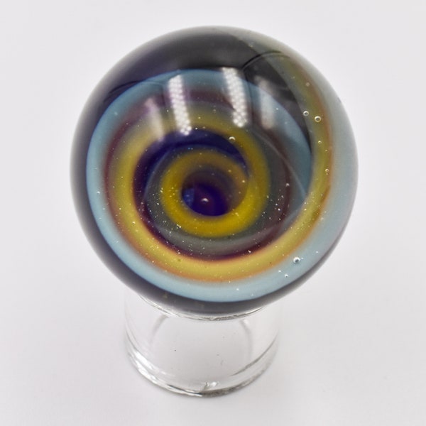 Green + Orange Glass Vortex Marble, Heady and Trippy Boro Flameworked Glass, Number 9