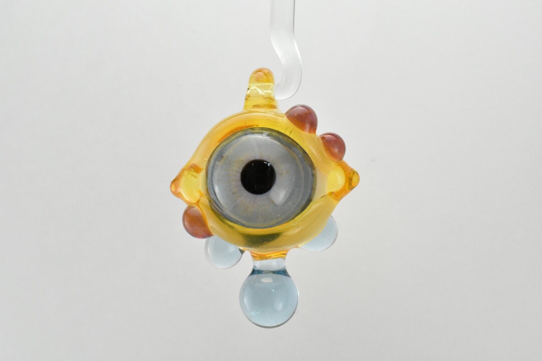 Glass Eye Pendant, Flameworked Boro, Warm Yellow Iris, Yellow Casing