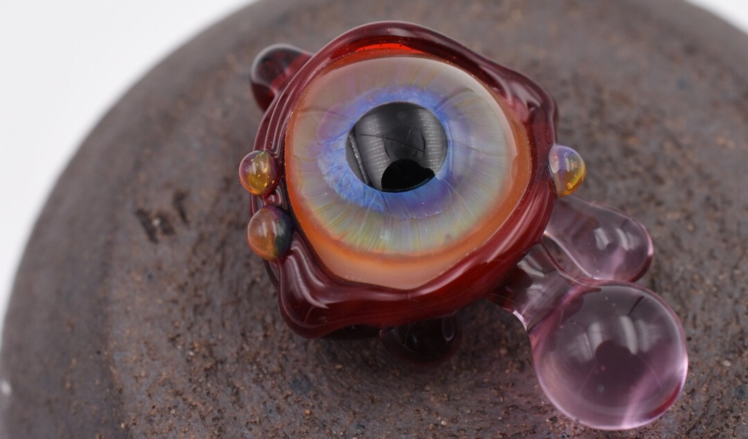 Glass Eye Pendant Flameworked Boro Amber Purple Iris Red Etsy