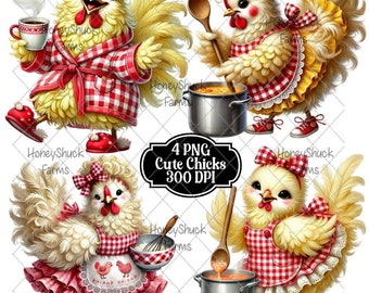 Cooking Chickens PNG Clipart Bundle, Funny Kitchen Art (Digital Download, Commercial Use