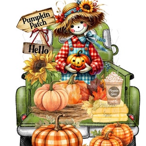 Fall Truck PNG: Pumpkin Patch, Scarecrow, Autumn Clipart (Digital Download)