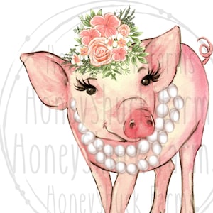 Pig Sublimation Designs Download, Pig Digital Download, Pig with Pearls, Watercolor Pig png, Sublimation Pig Design, Pig Shirt Design png