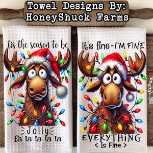 Funny Moose Christmas Lights Kitchen Towel Set (PNG Digital Download)