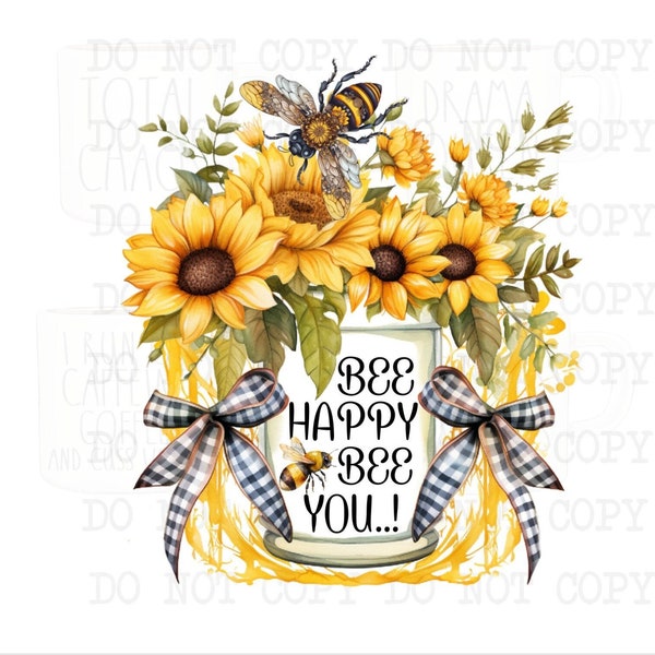 Bee Happy png, Sunflowers and Bees, Sublimation Designs, Inspirational Clipart, Digital Download, Spring Clipart, Bee  Graphics, PMG Images