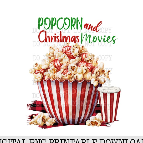 Popcorn and Christmas Movies png, Digital Download, Christmas Movies Clipart, Sublimation Designs, Christmas Movies Shirt, Tumbler Designs