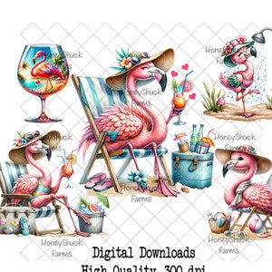 Beach Flamingo Png, Flamingo Clipart, Beach Vibes, Digital Download, Tropical Bird Print, Sublimation Design, Chic Beach Flamingo, Whimsical